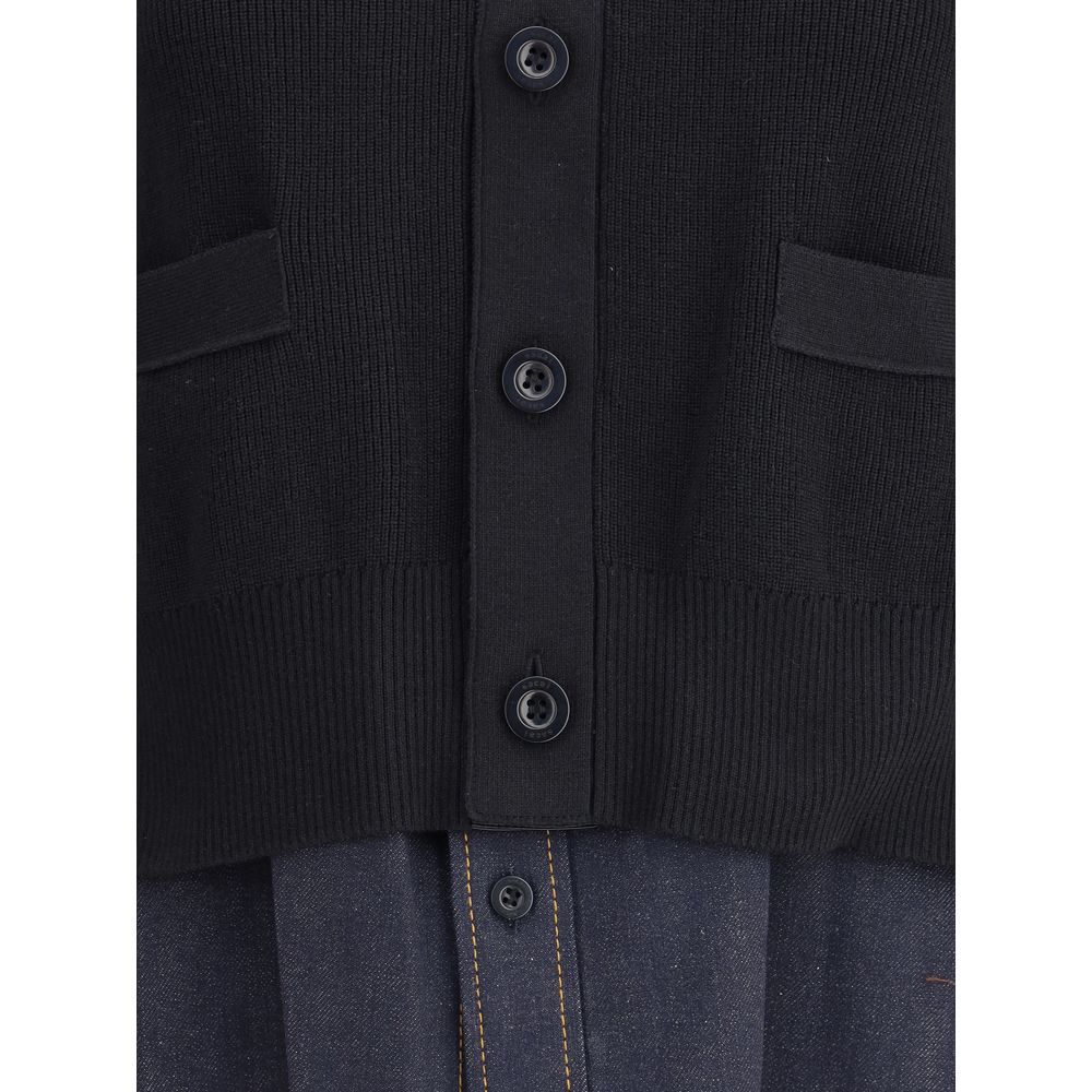 Cardigan with denim panel