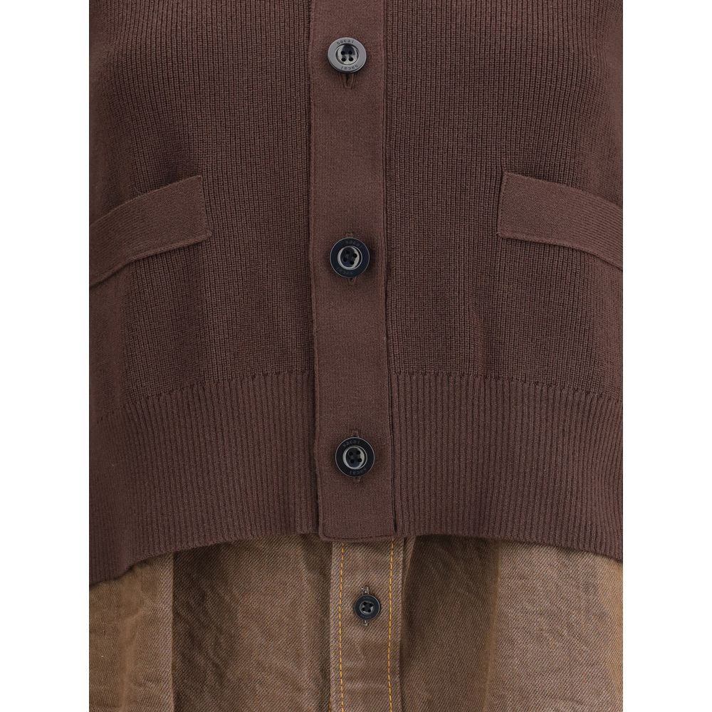 Cardigan with denim panel