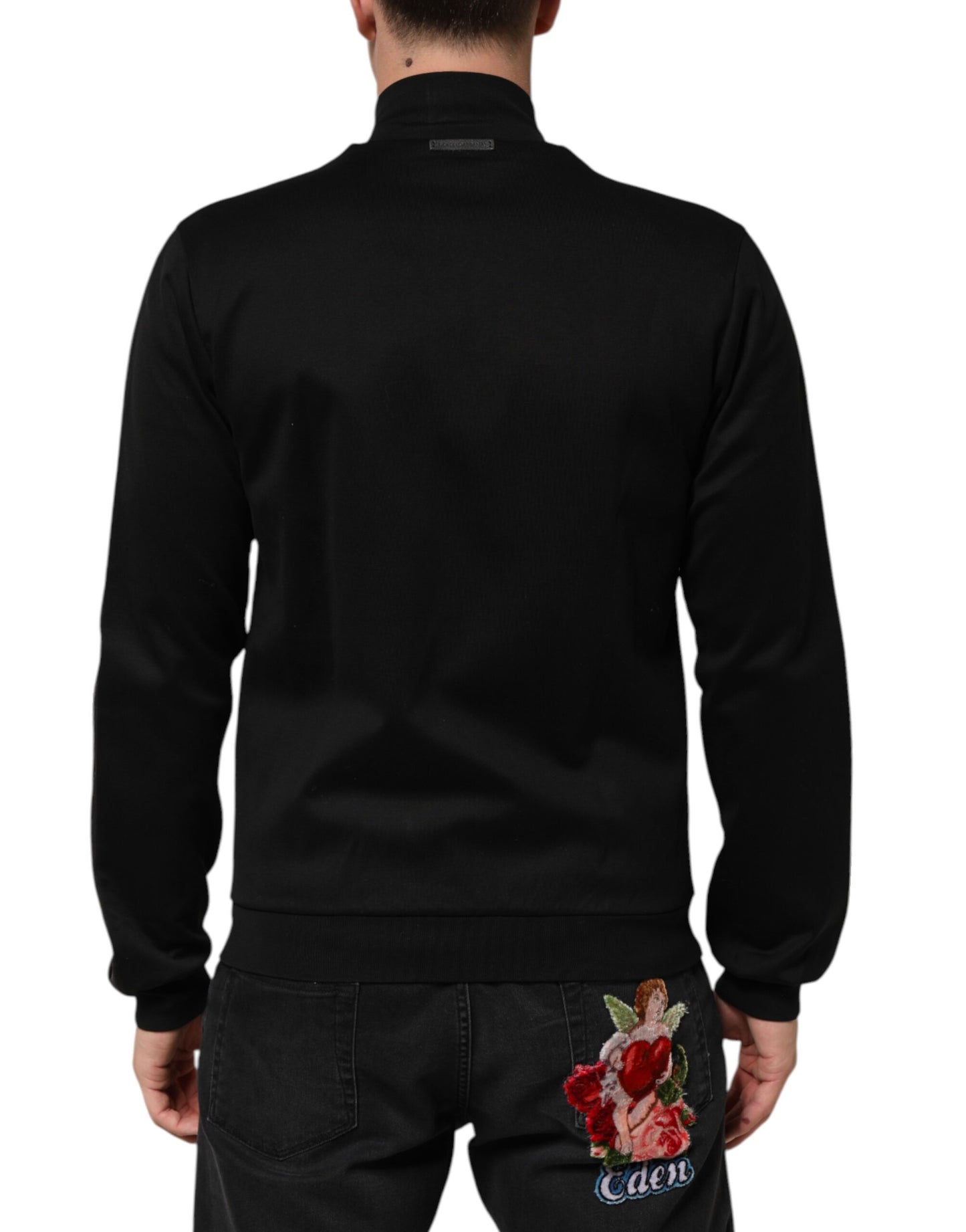 Black Cotton Logo Full Zip Men Bomber Jacket