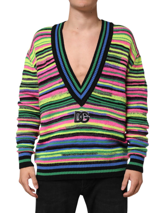 Multicolor DG Logo V-Neck Knit Pullover Sweater