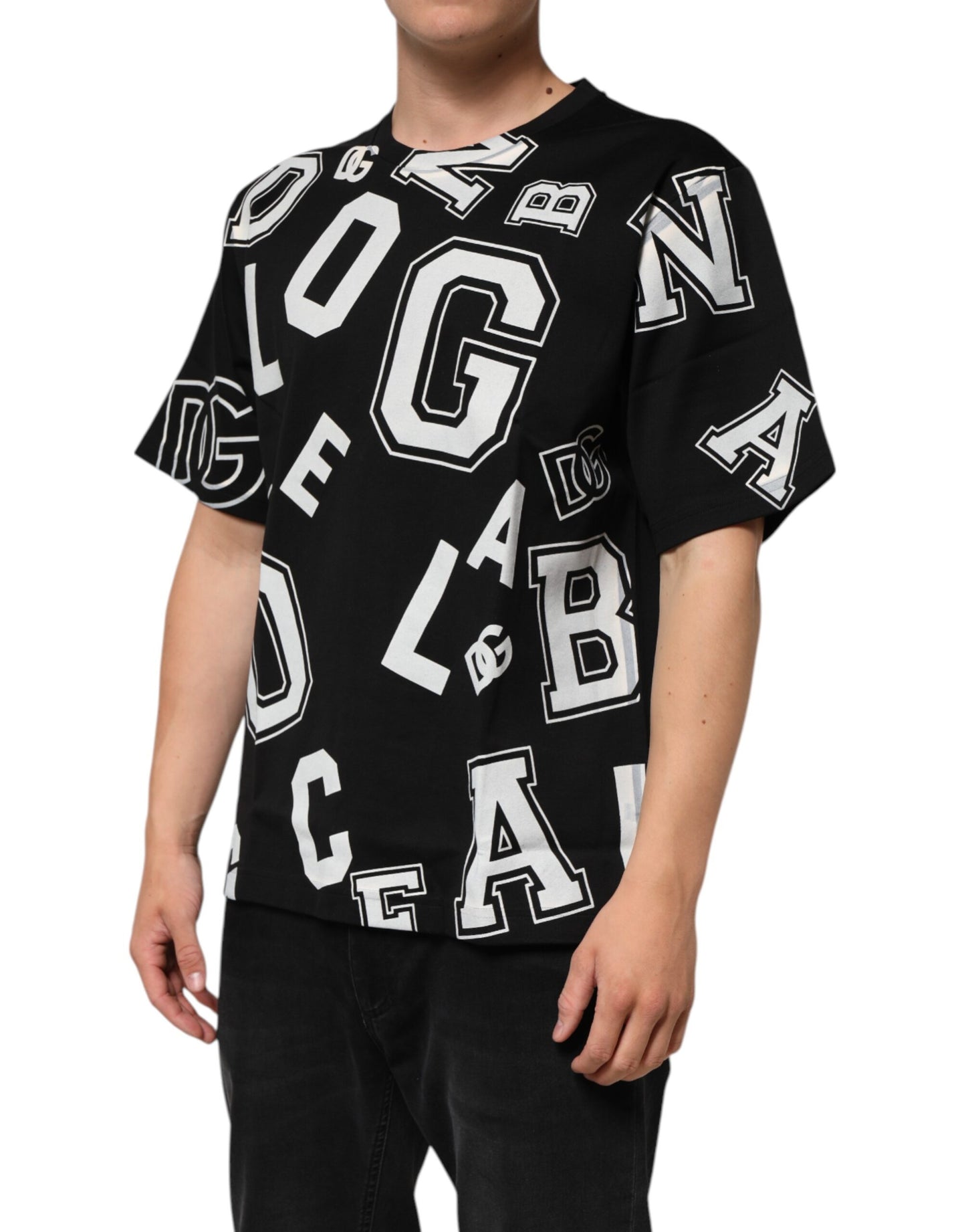 Black Cotton Letter Logo Short Sleeve T-shirt