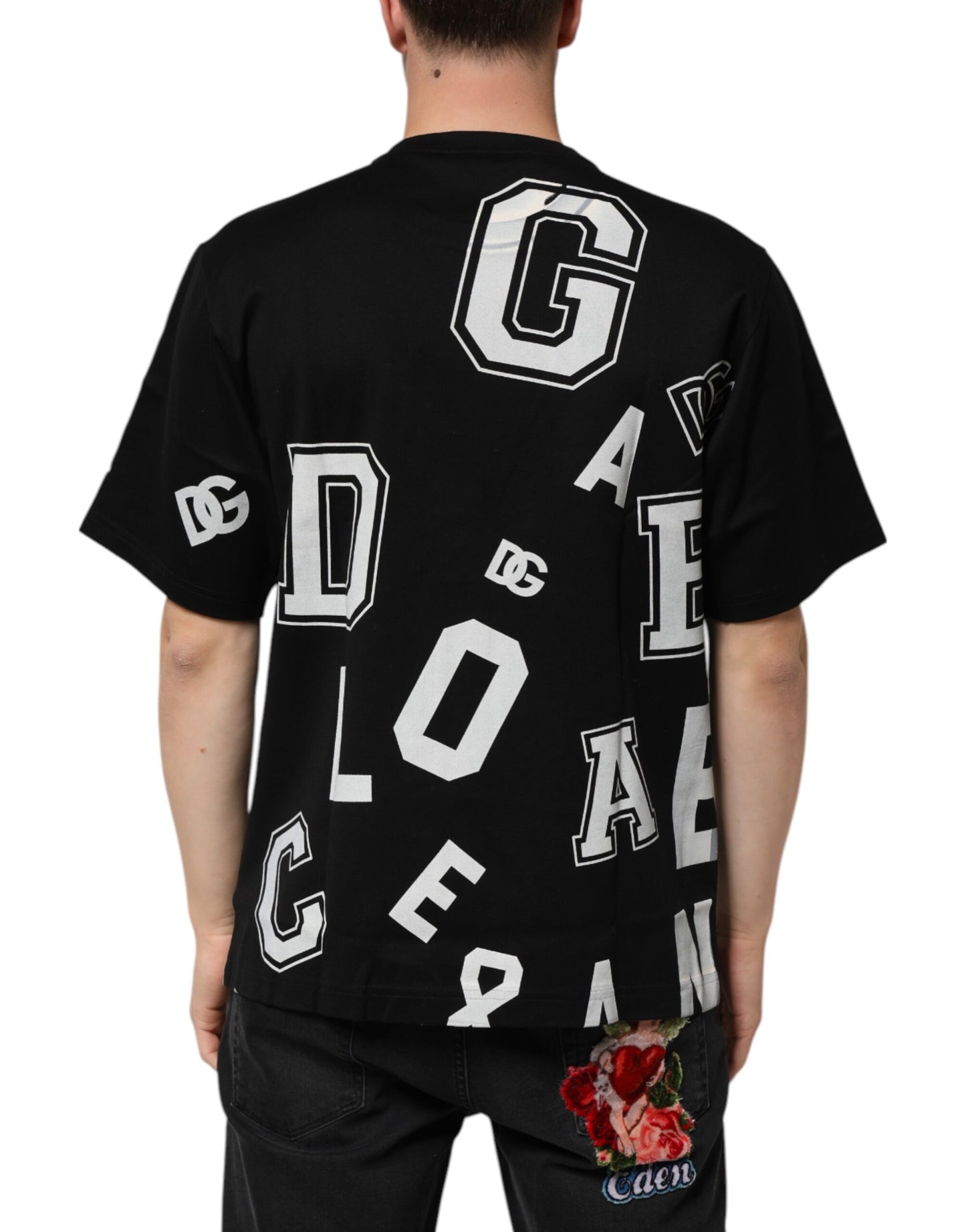 Black Cotton Letter Logo Short Sleeve T-shirt