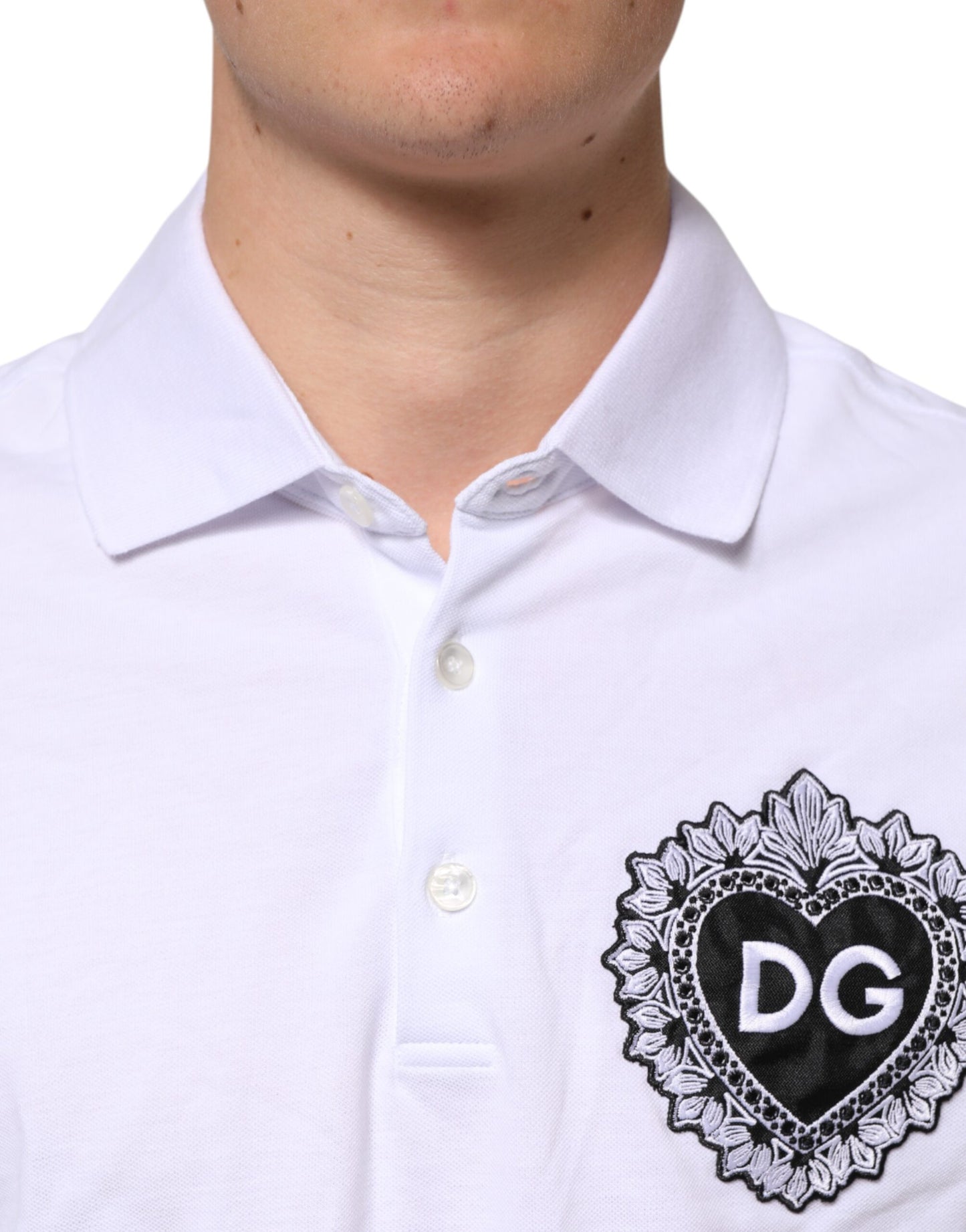 White Cotton DG Heart Logo Embroider T-shirt