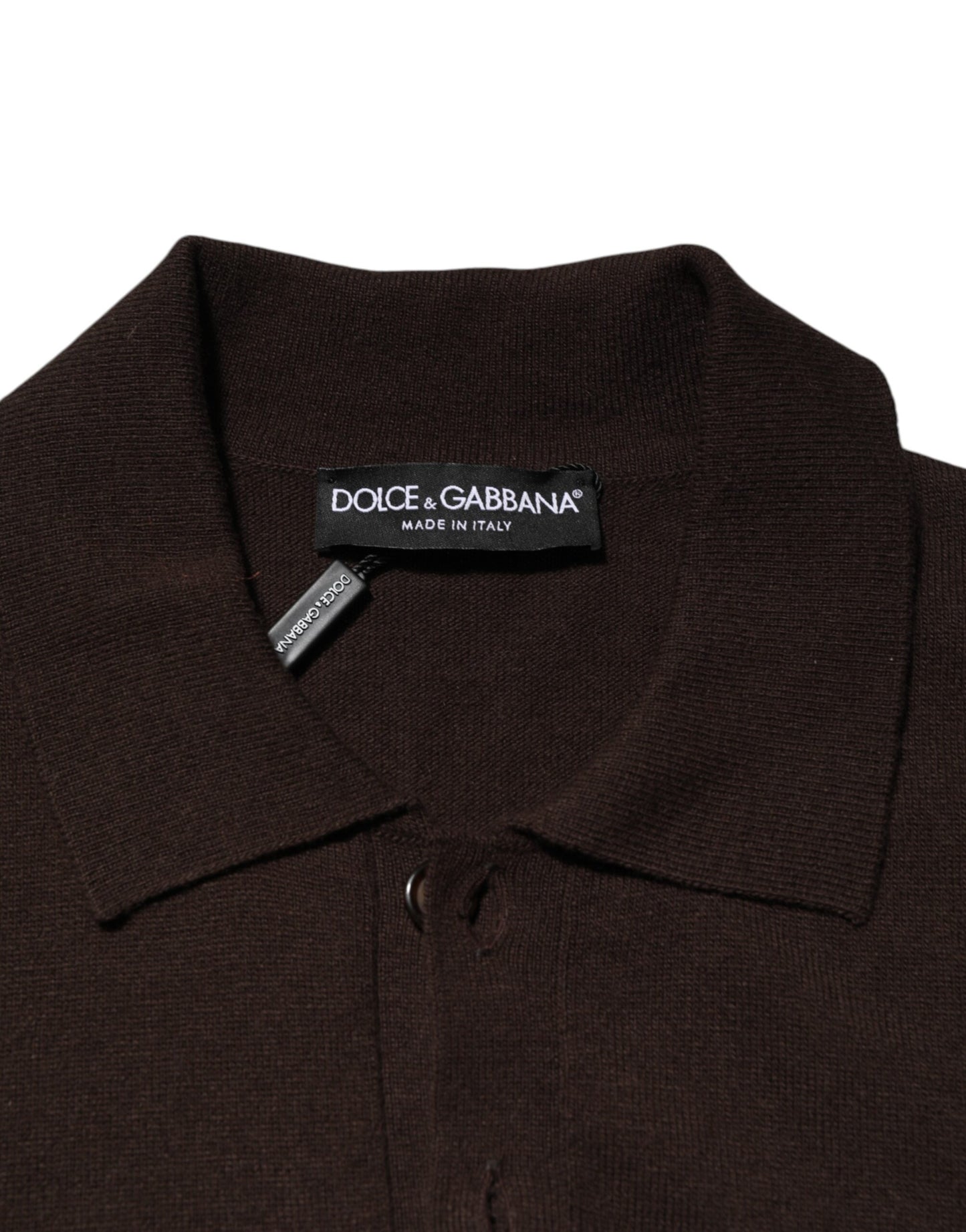 Brown Wool Logo Embroidered Men Polo T-shirt