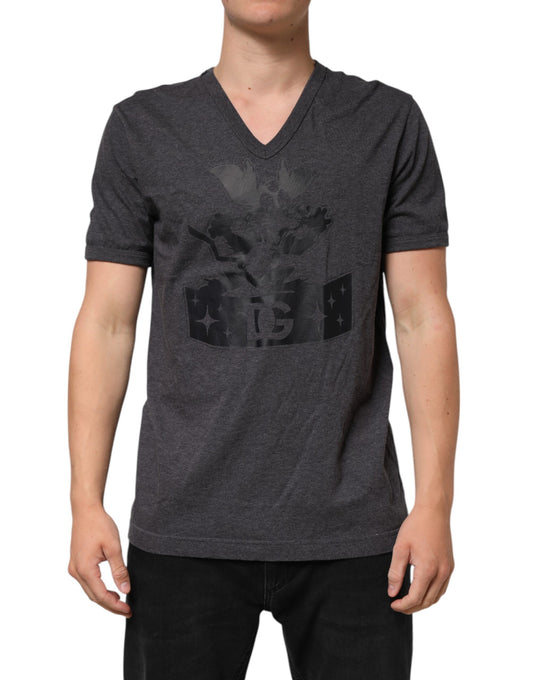 Black Charcoal DG Logo V-Neck Men T-shirt