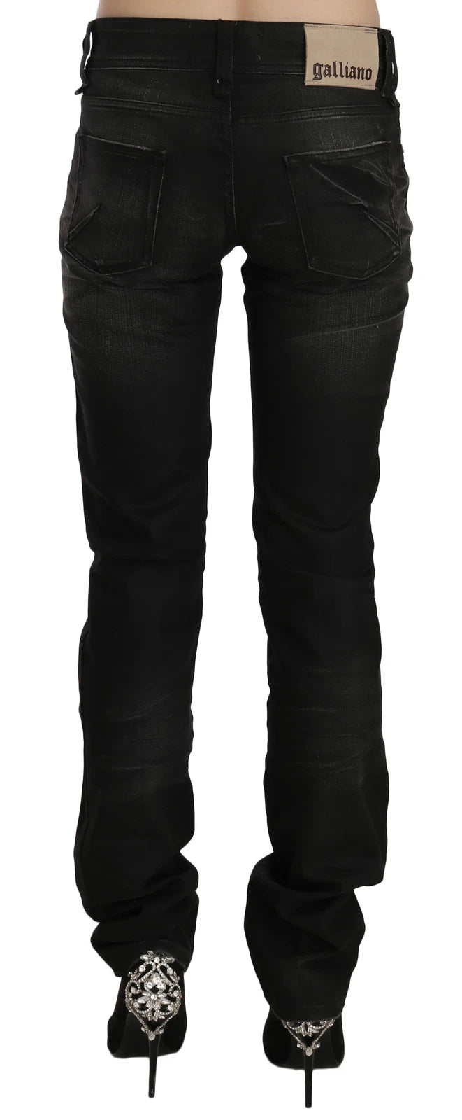 Black Washed Mid Waist Regular Leg Skinny Denim Jeans