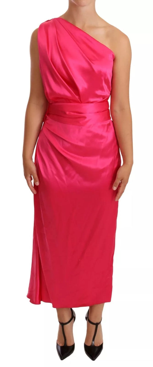 Pink Sheath Silk Bow Open Shoulder Dress