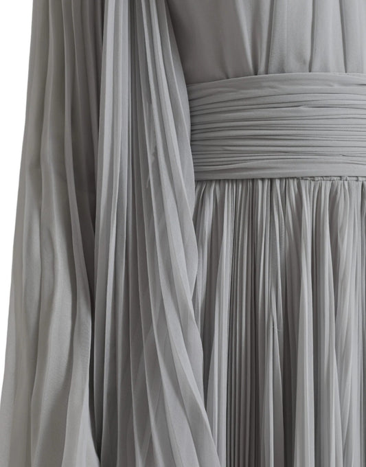 Light Grey Polyester Pleated Long Maxi Dress