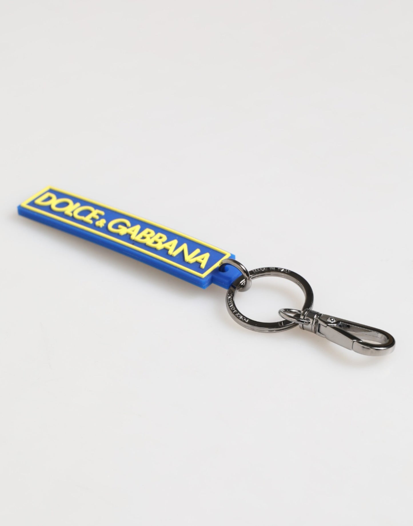 Blue Yellow DG Rubber Logo Silver Men's Keychain Keyring