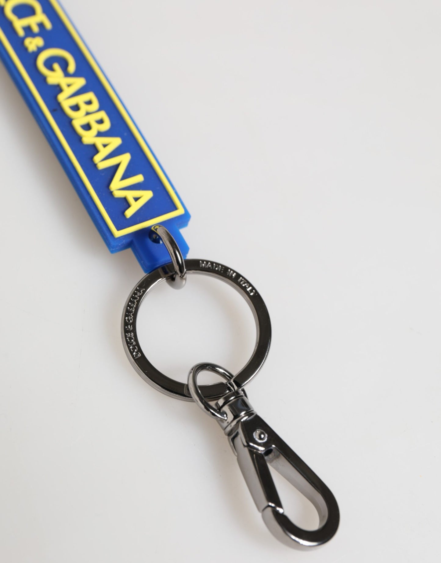 Blue Yellow DG Rubber Logo Silver Men's Keychain Keyring