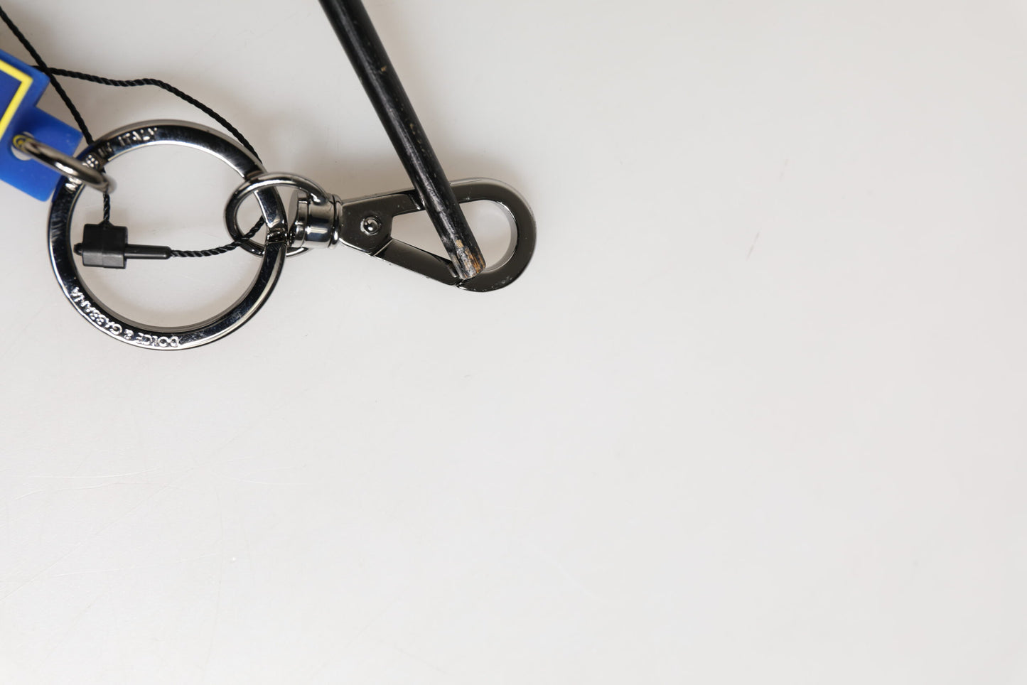 Blue Yellow DG Rubber Logo Silver Men's Keychain Keyring