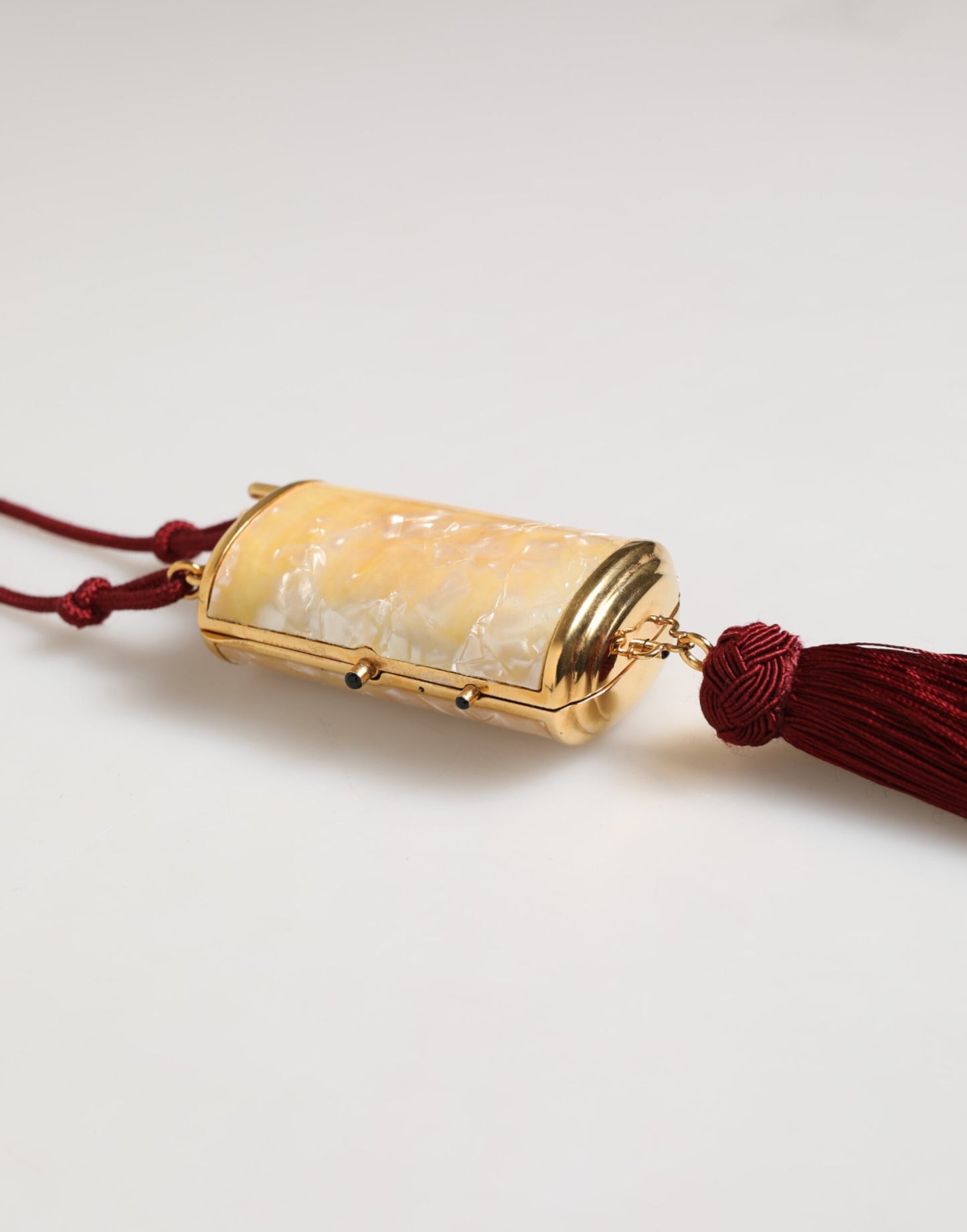 White Pearl Resin Gold Metal Red Tassel Pendant Bag