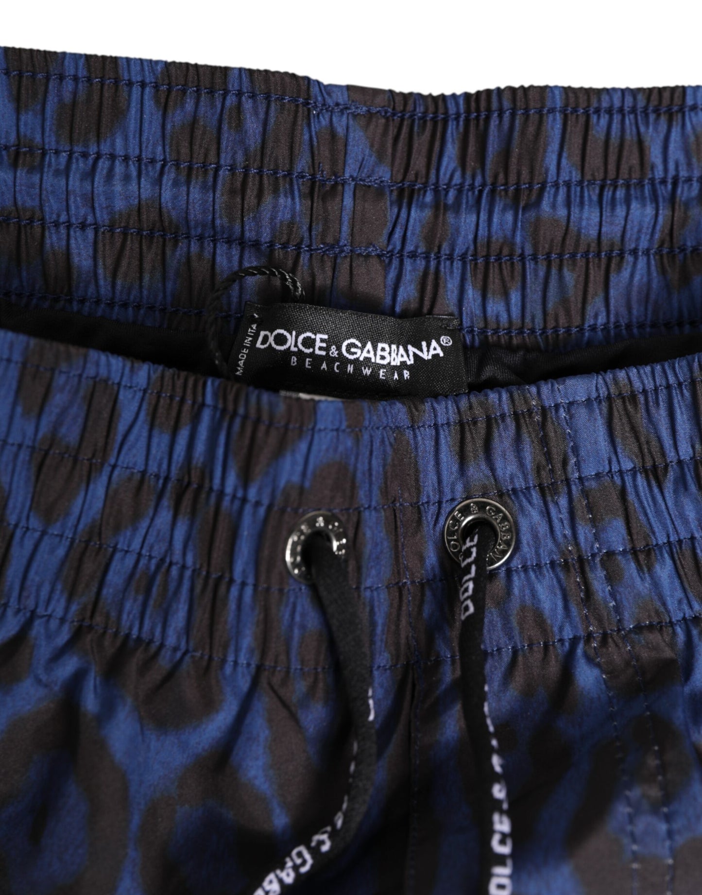 Blue Leopard Print Polyester Elastic Waistband Swimwear