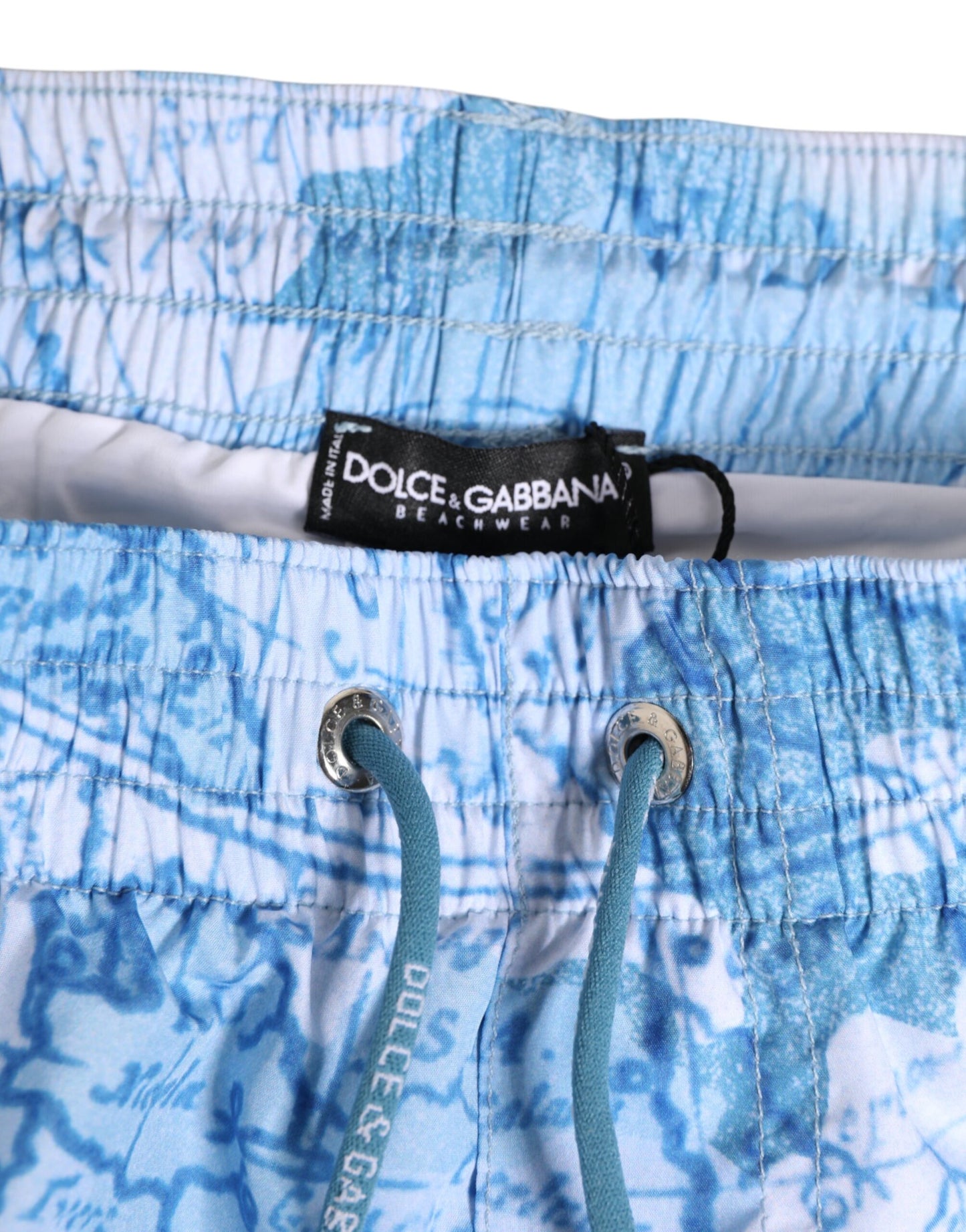 Blue World Map Polyester Elastic Waistband Swimwear