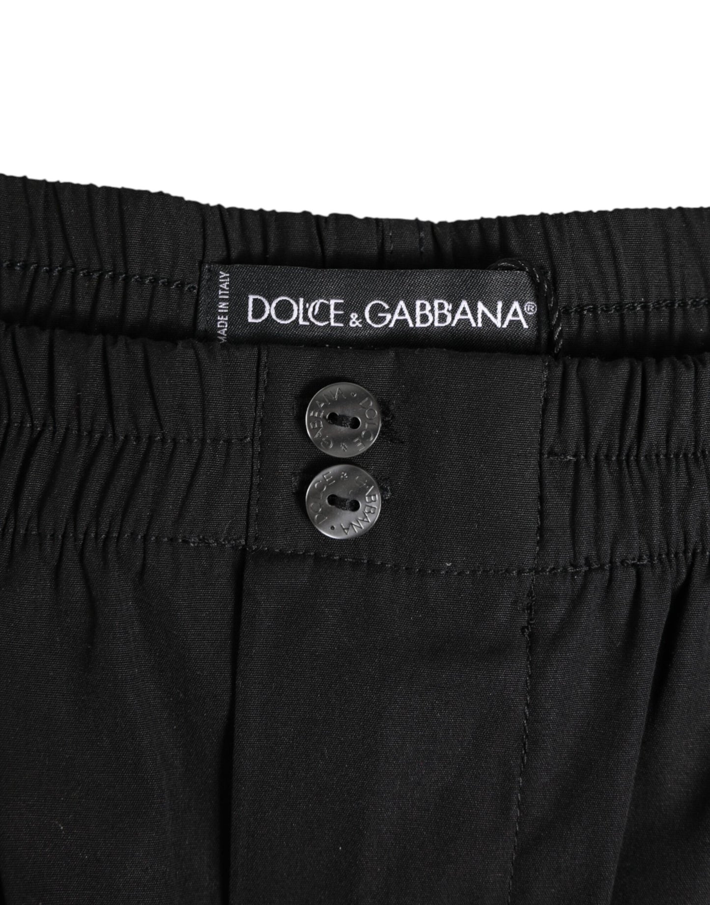 Black Cotton Elastic Waistband Button Swimwear