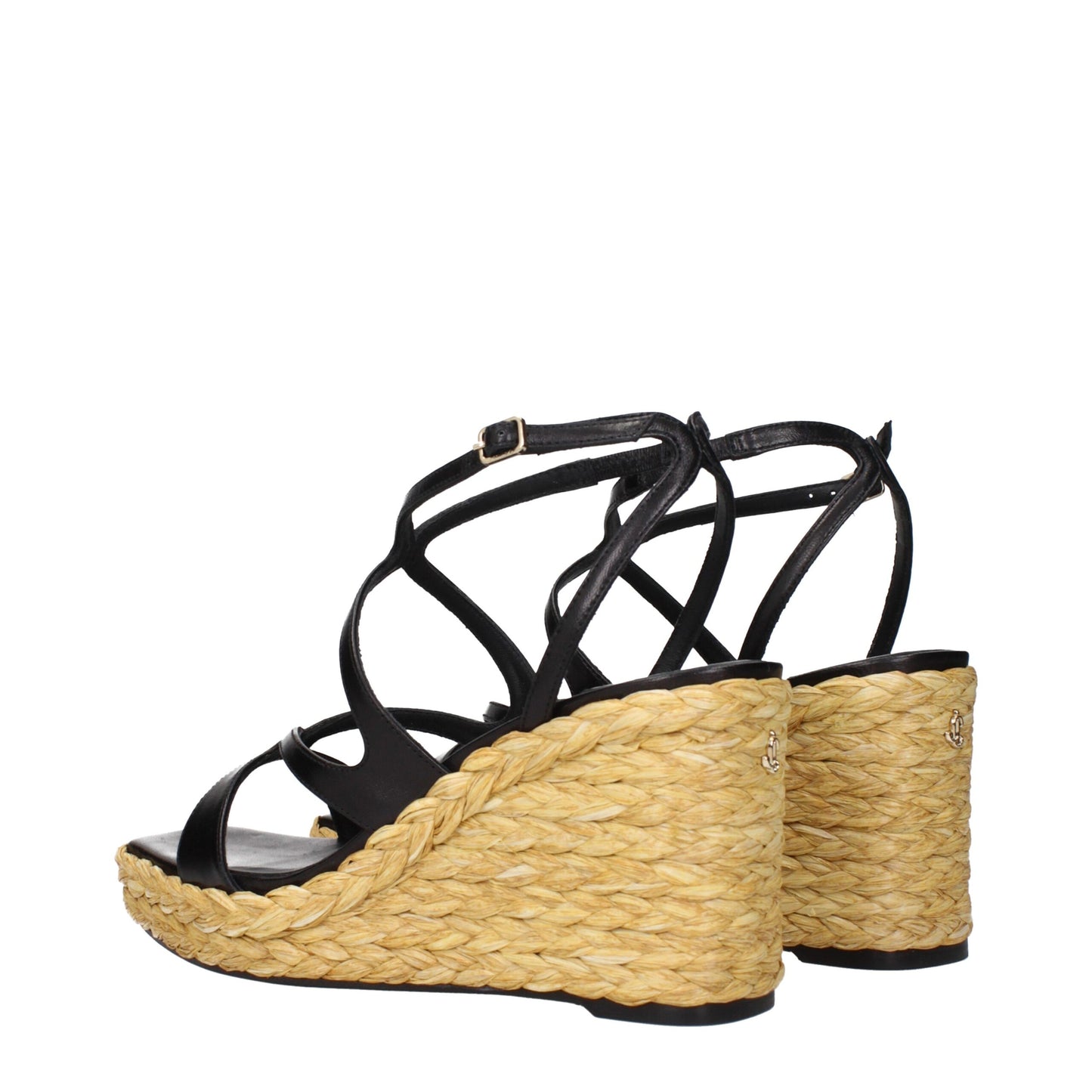 Black Leather Wedges Sandals