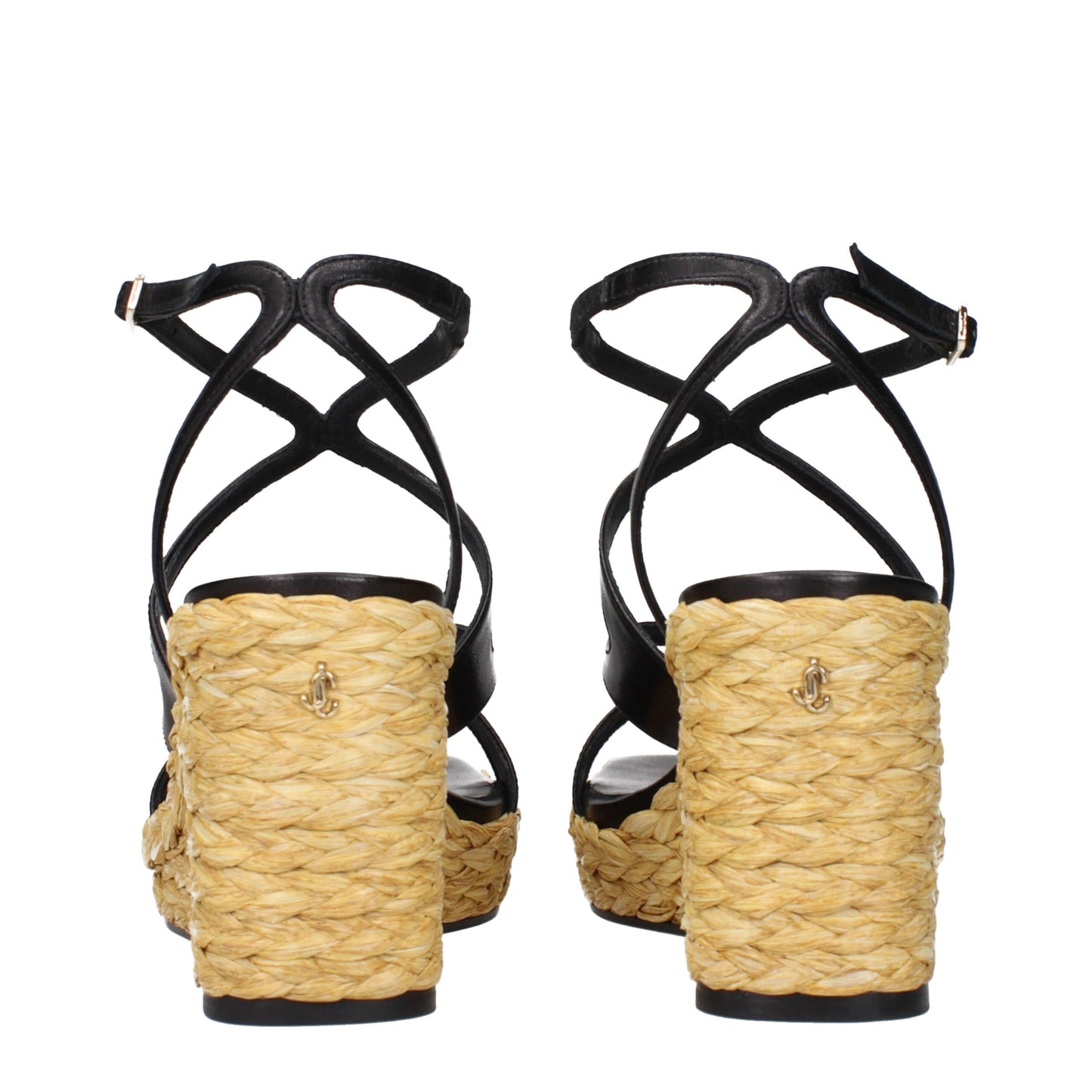 Black Leather Wedges Sandals