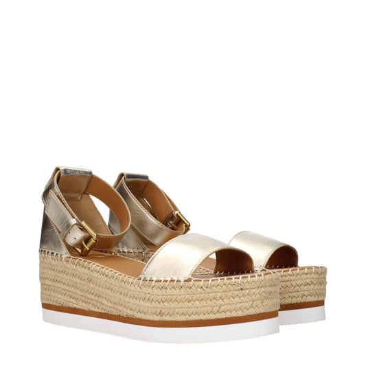 Gold Leather Wedge Sandals