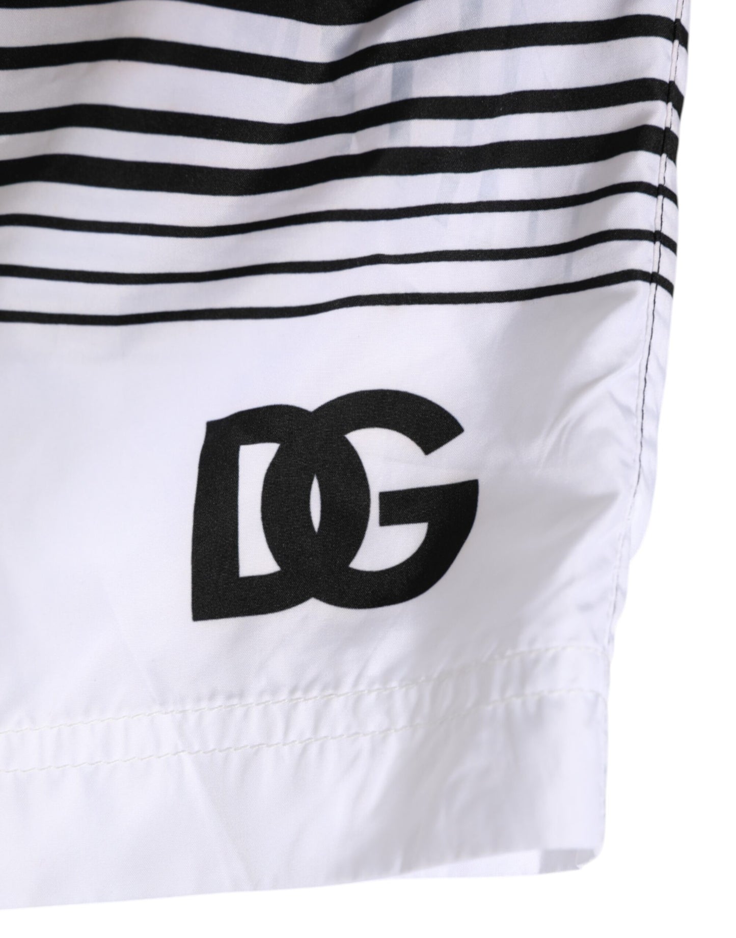 Black White Striped DG Logo Men Short Swimwear