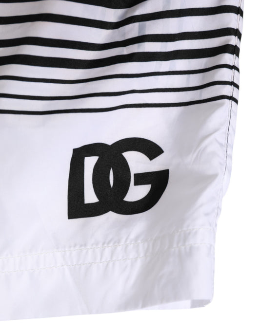 Black White Striped DG Logo Men Short Swimwear