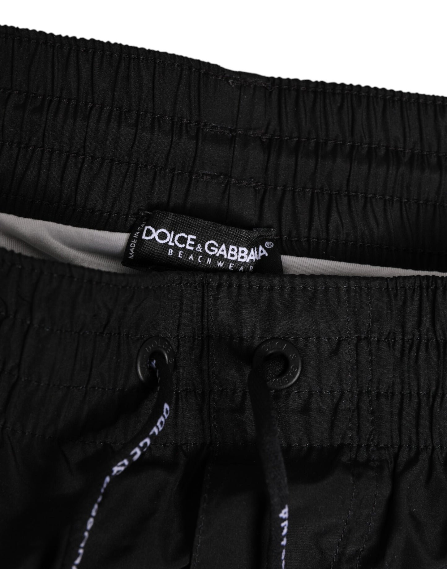 Black White Striped DG Logo Men Short Swimwear