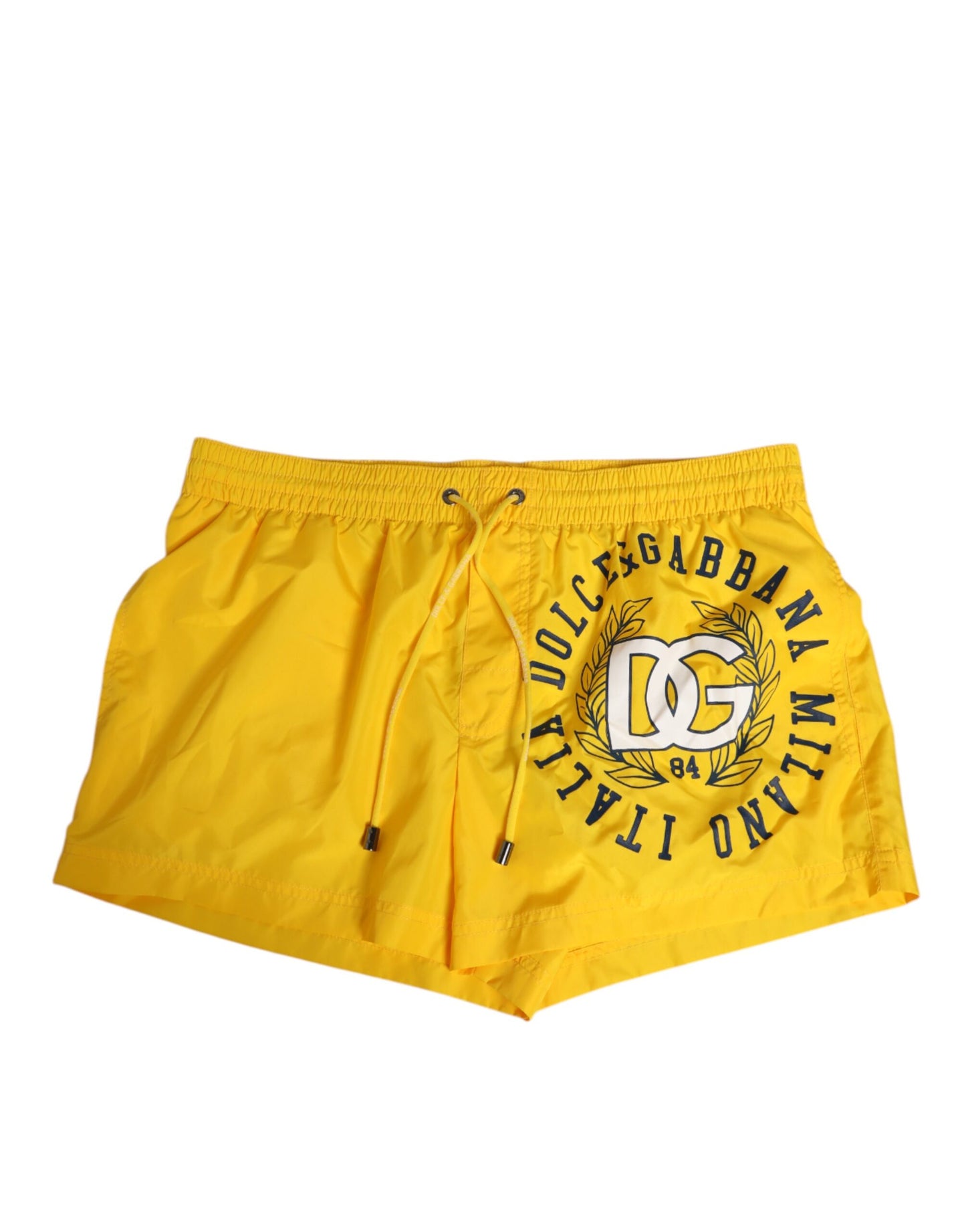 Yellow Nylon Logo Print Men Boxer Short Swimwear