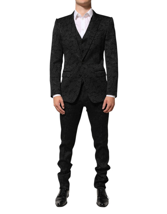 Black 3 Piece Brocade Jacquard Suit MARTINI