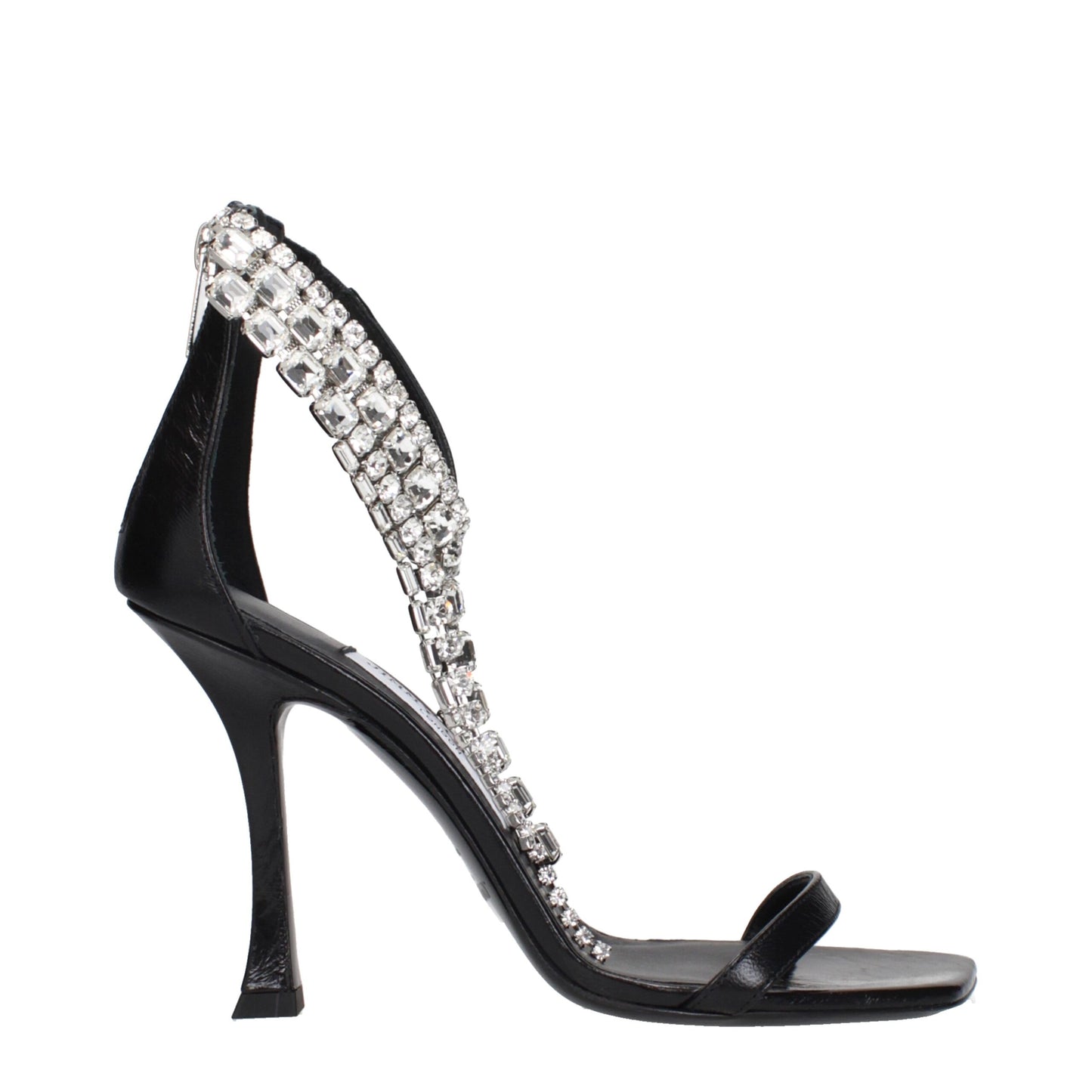 Black Leather Stiletto Heels Sandals
