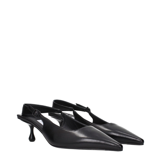 Black Leather Flat Sandals