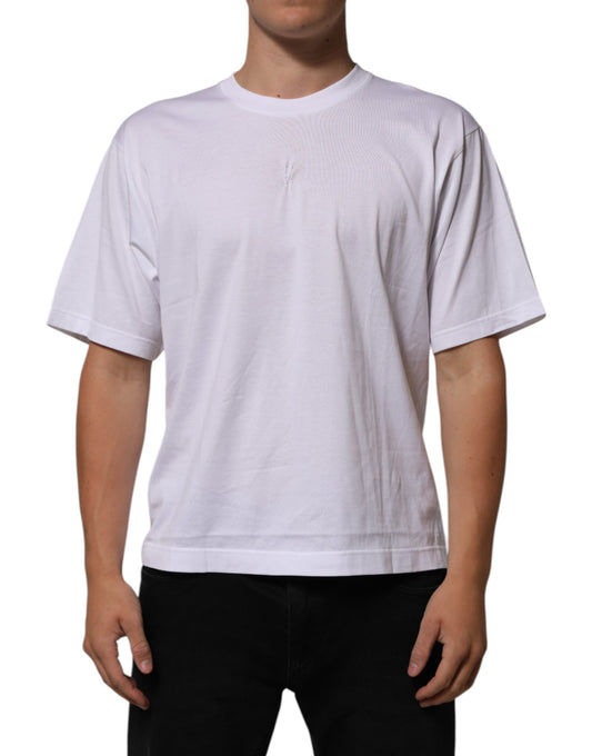 White Cotton Logo Patch Crew Neck Men T-shirt