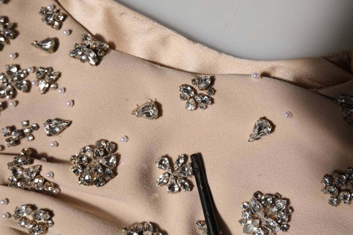 Nude Ecru Beaded Crystal Embellished Dress