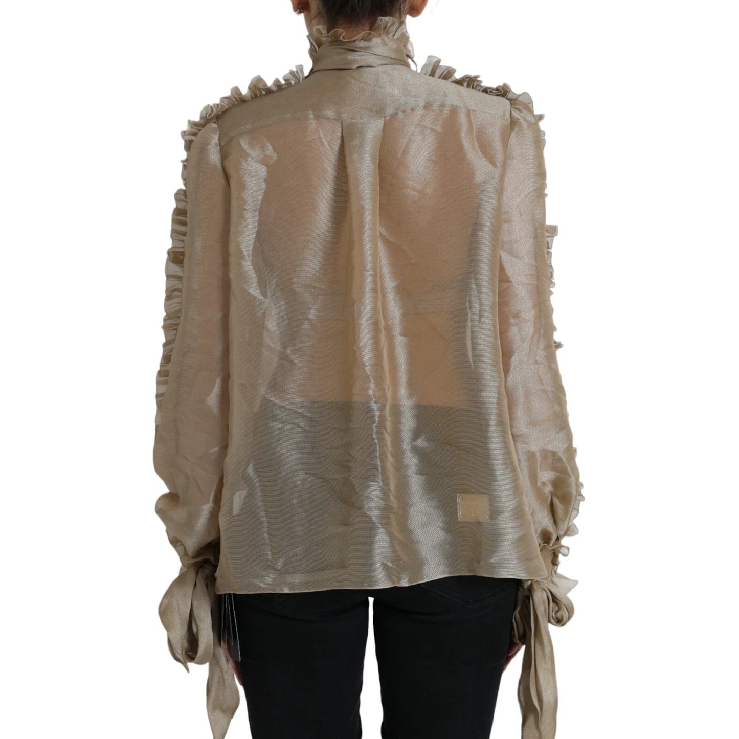 Gold Ascot Collar Ruffles Blouse Top