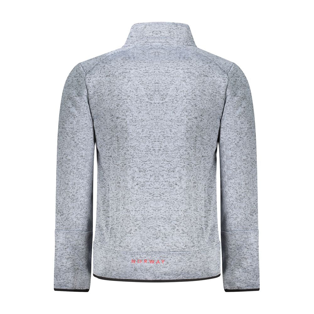 Blue Polyester Men Sweater With Pockets and Zipper Detail