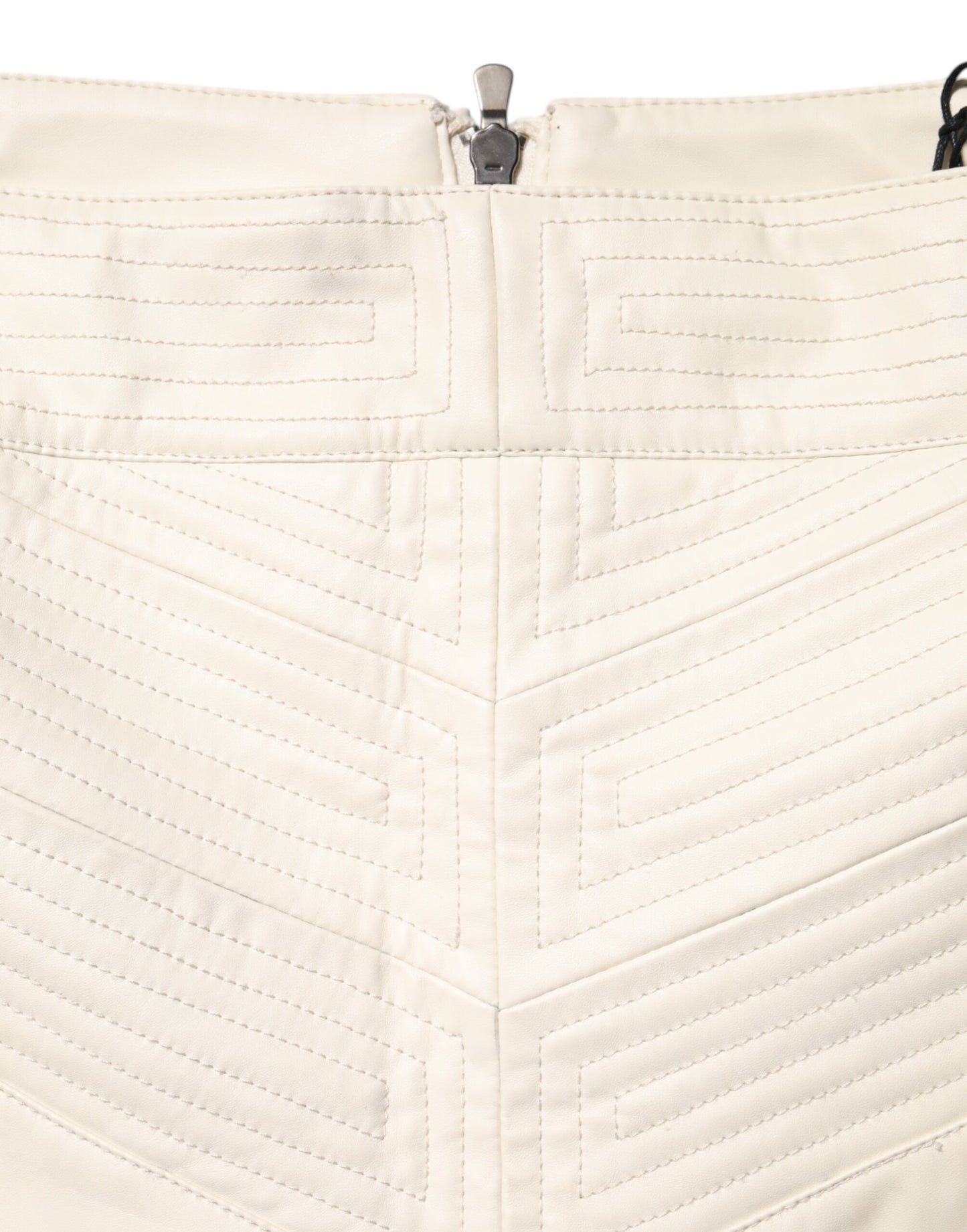 Beige Faux Leather Quilted Mini High Waist Women Skirt