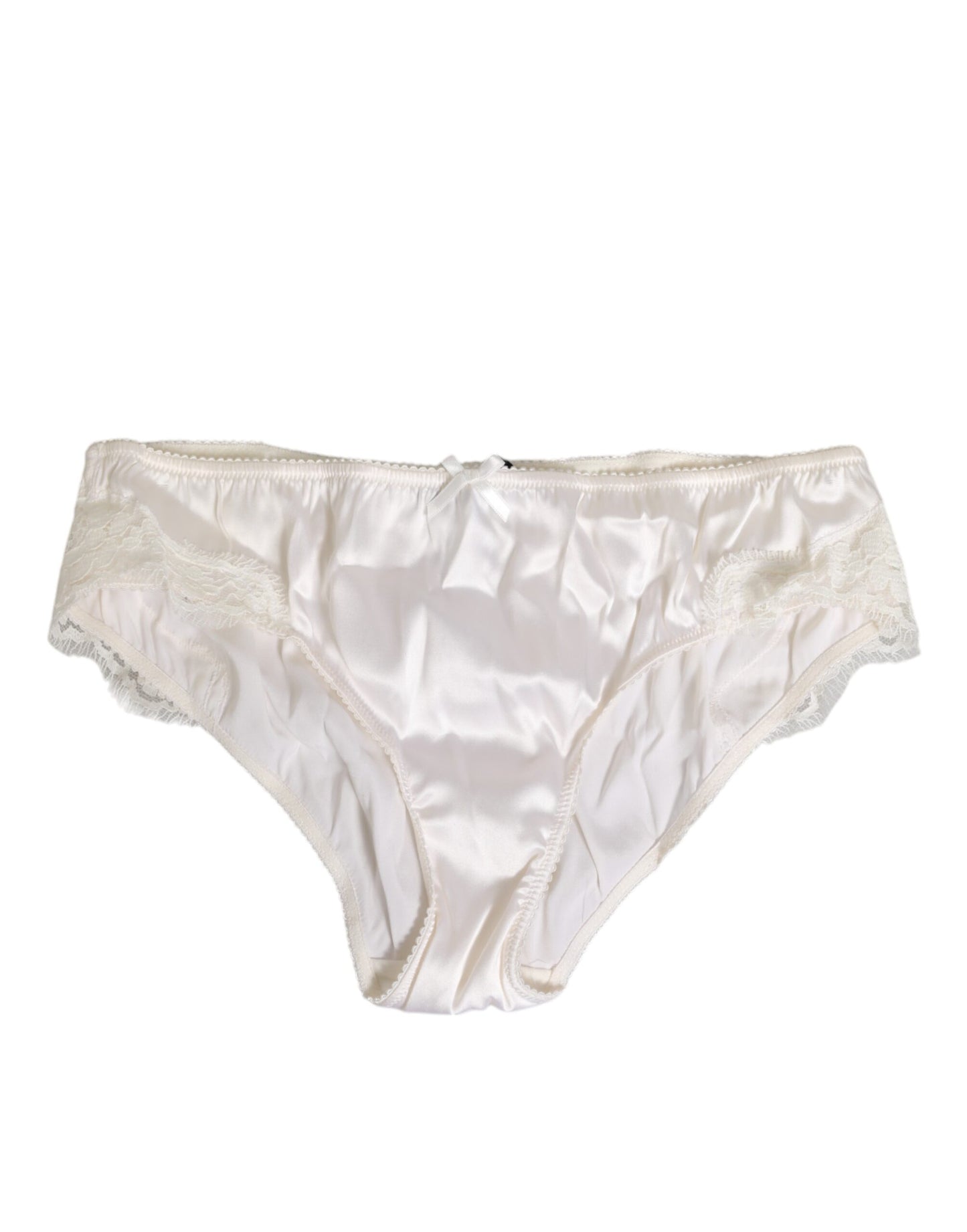 Ivory White Silk Satin Lace Trim Panty Underwear