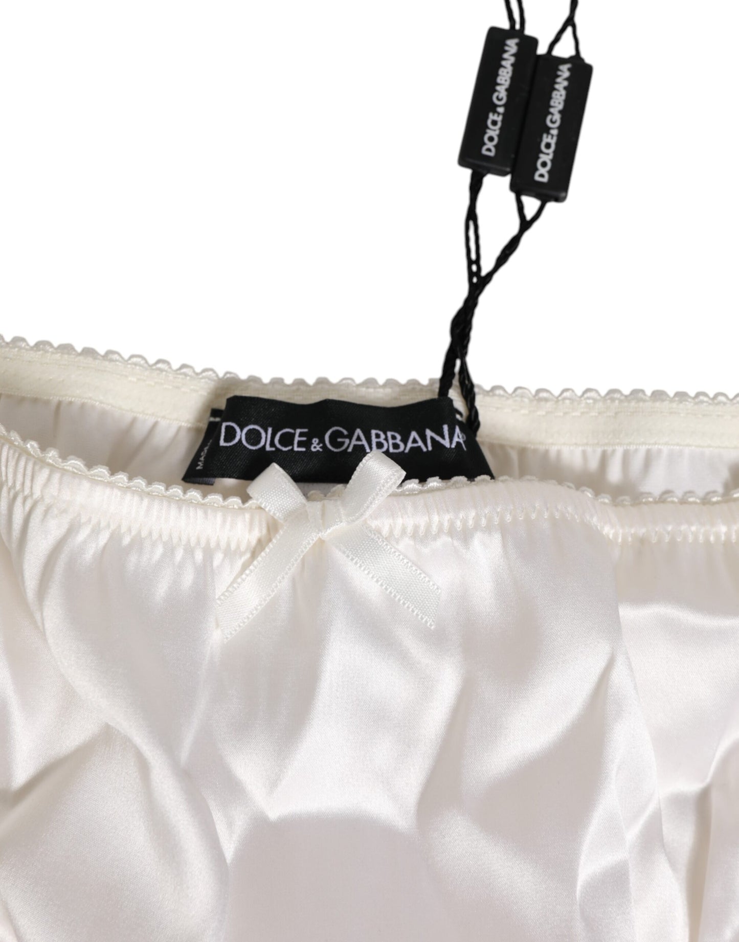 Ivory White Silk Satin Lace Trim Panty Underwear
