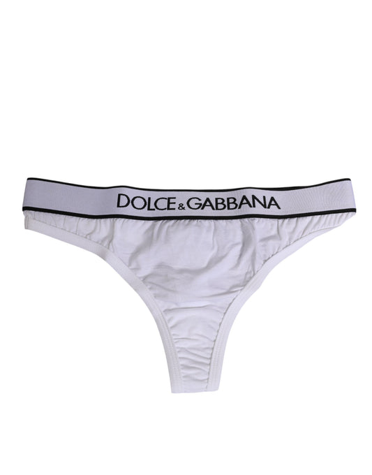 White Logo Waistband Modal Cotton Thong Underwear
