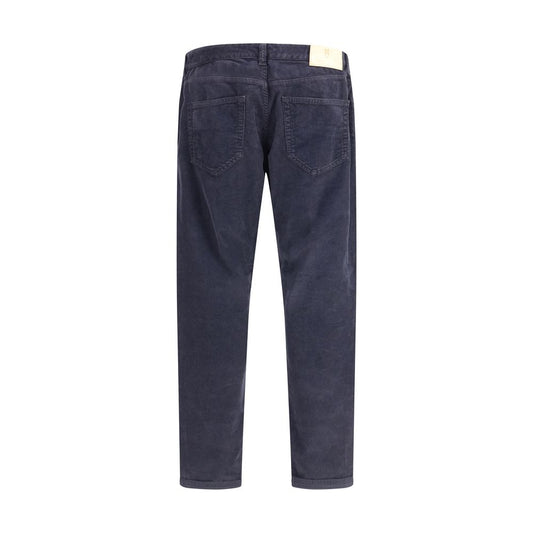 Blue Cotton Casual Pants