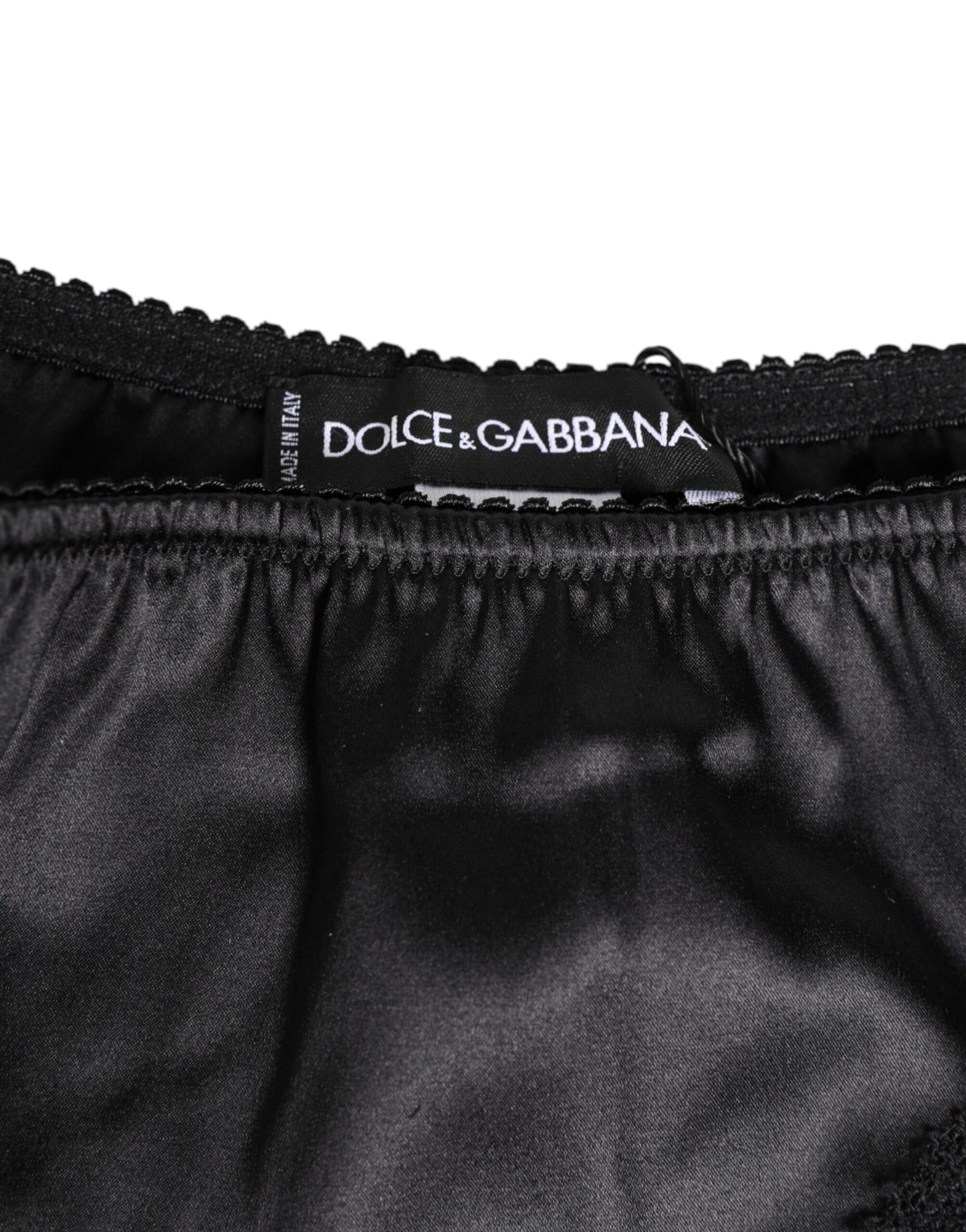 Black Silk Satin Lace Trim Panty Underwear