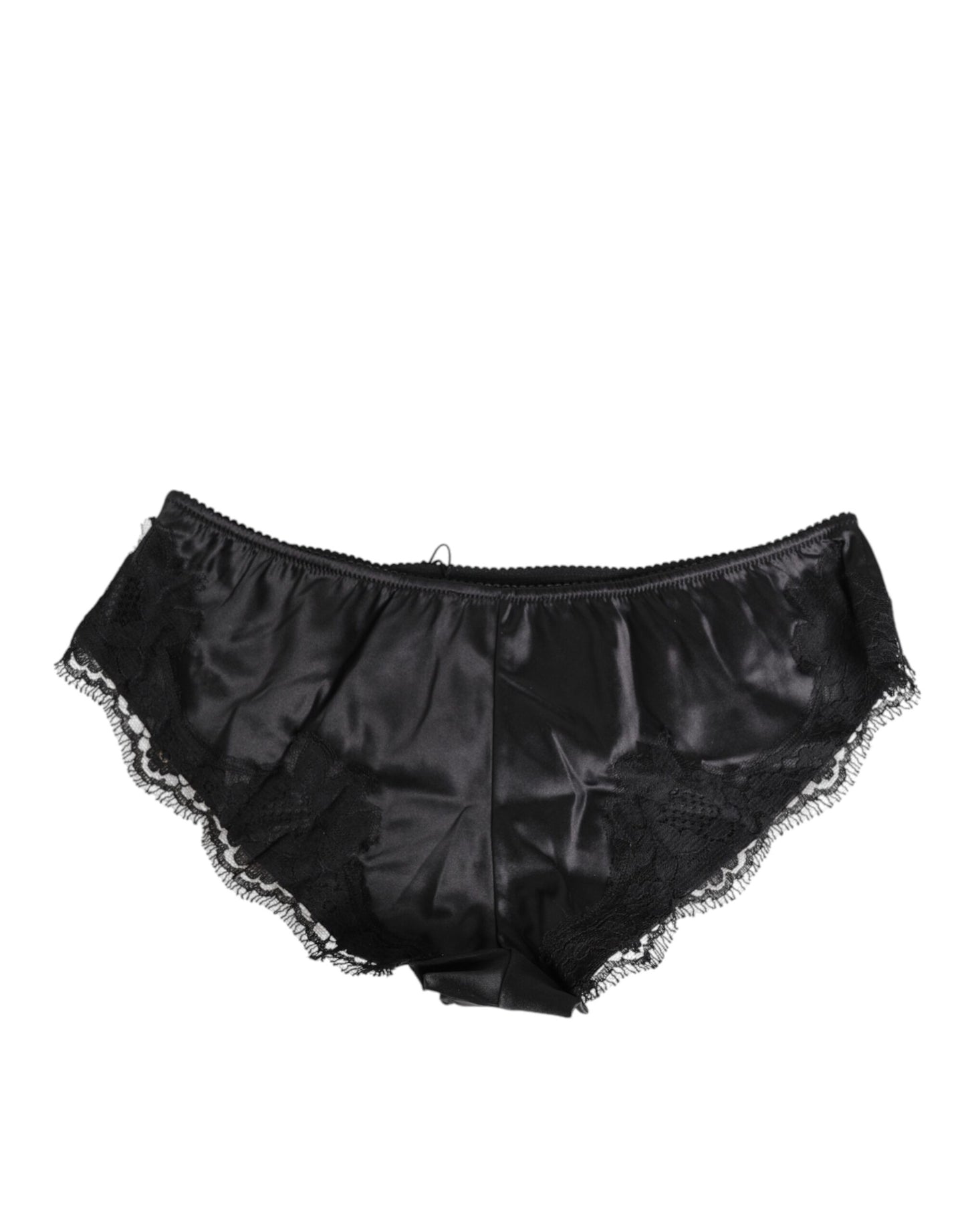 Black Silk Satin Lace Trim Panty Underwear