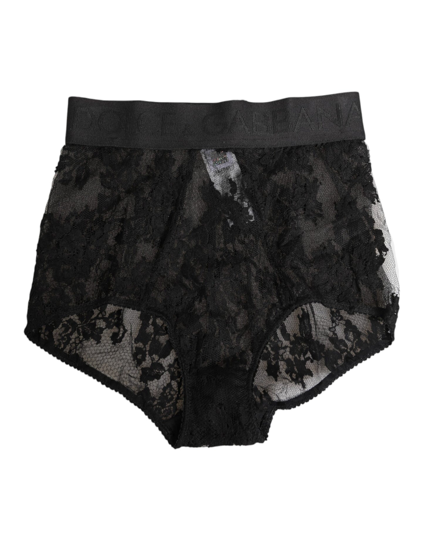 High Waist Briefs Black Floral Lace Underwear