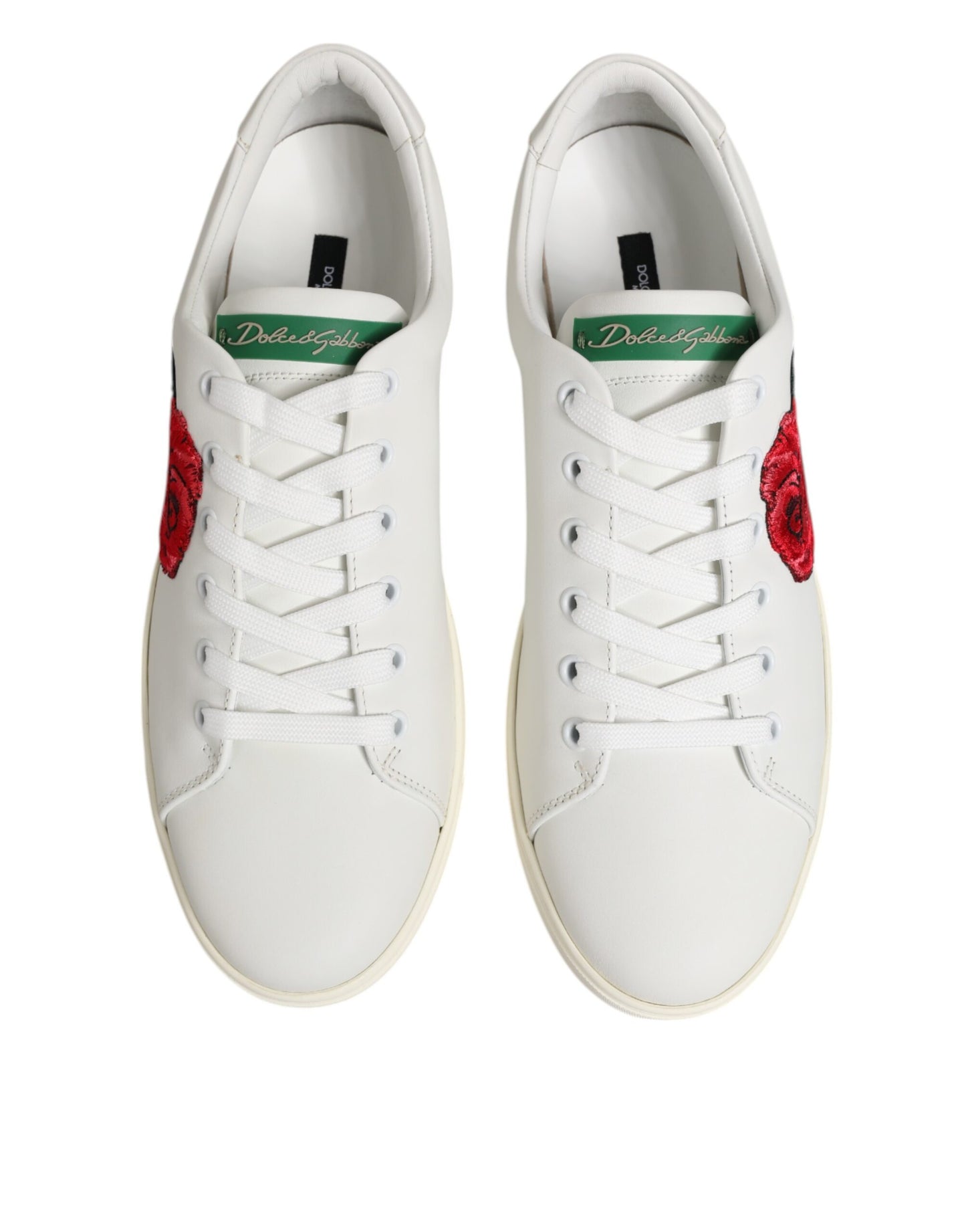 White Leather Rose Embroidery Low-Top Shoes