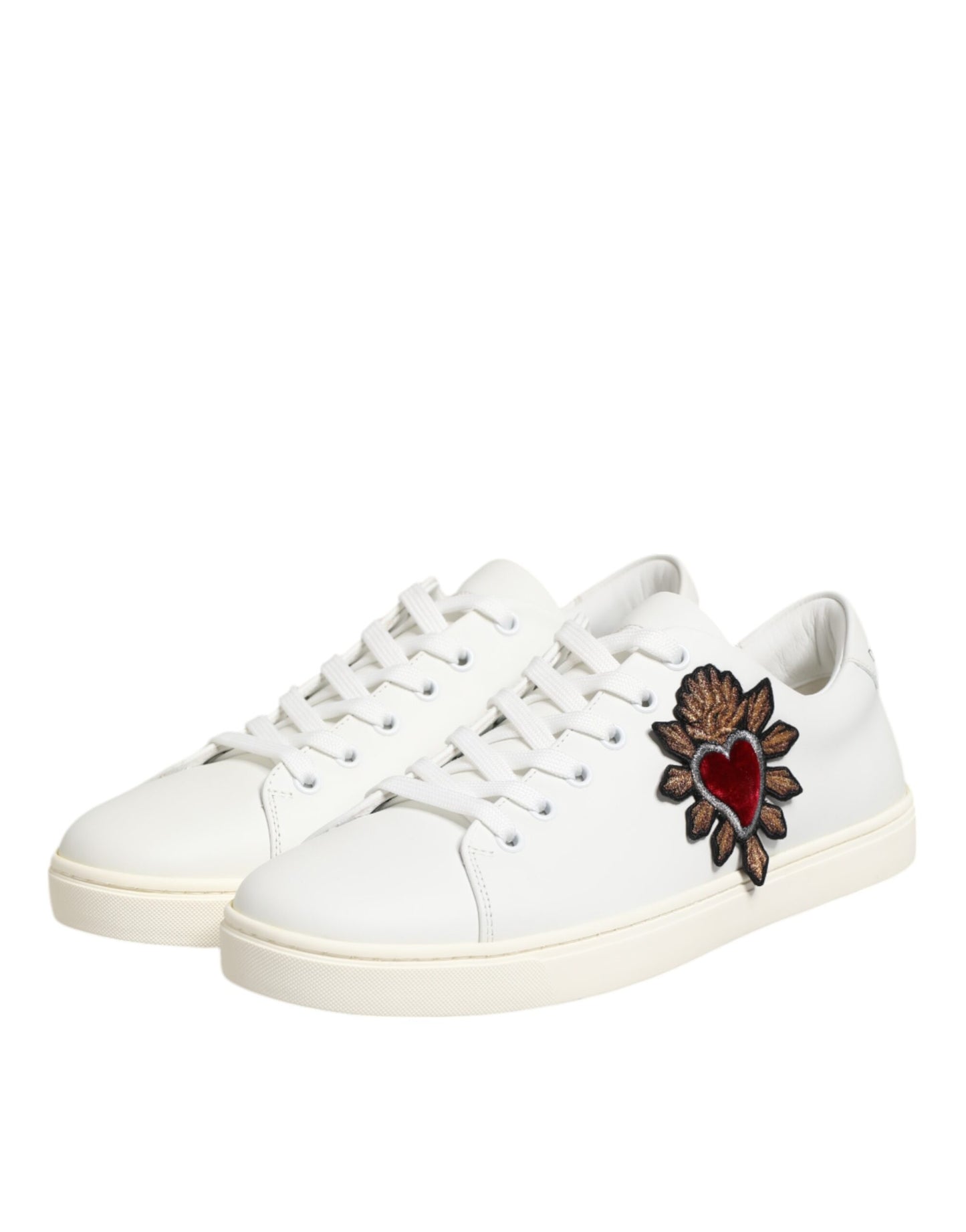 White Leather Sacre Heart Patch Sneakers Shoes