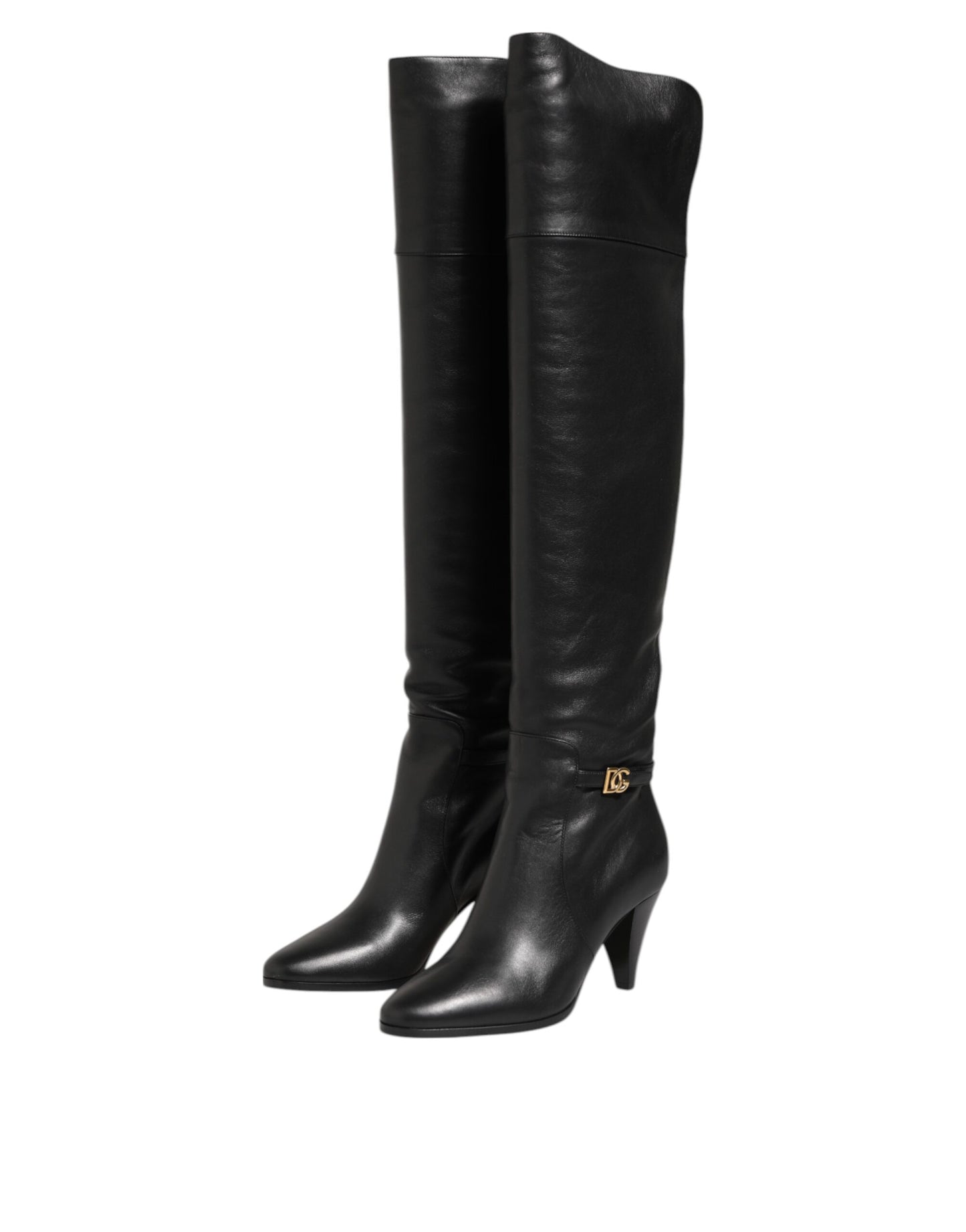 Black Leather Over-The-Knee DG Boots Shoes