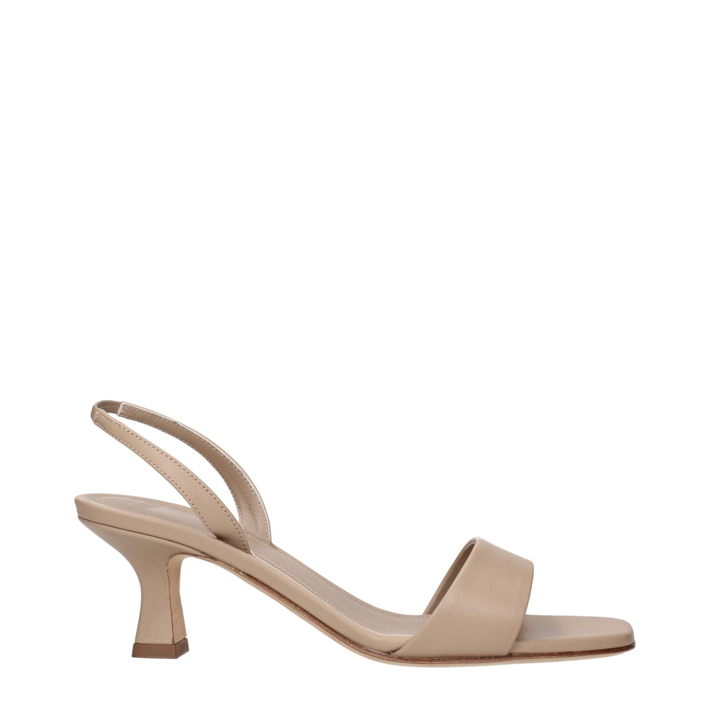 Beige Leather Flat Sandals