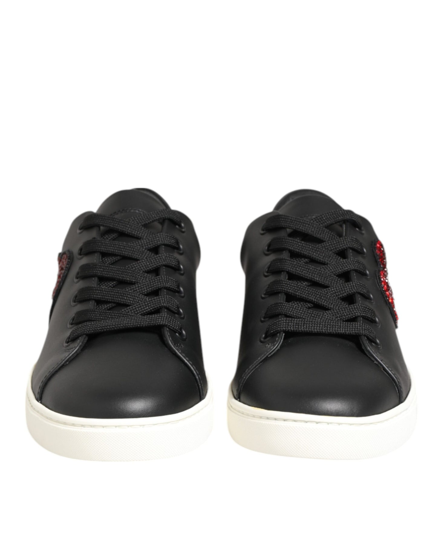 Black White Leather Crystal Heart Sneakers Shoes