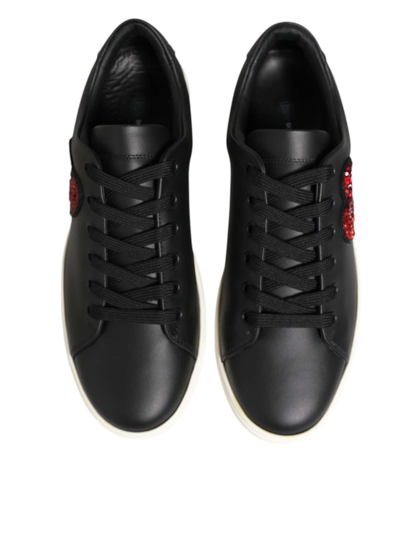 Black White Leather Crystal Heart Sneakers Shoes