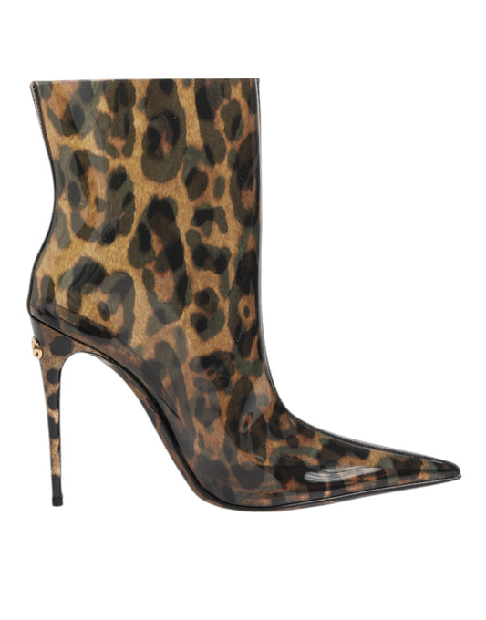 Leopard Print PVC Pointed Toe Boots Shoes