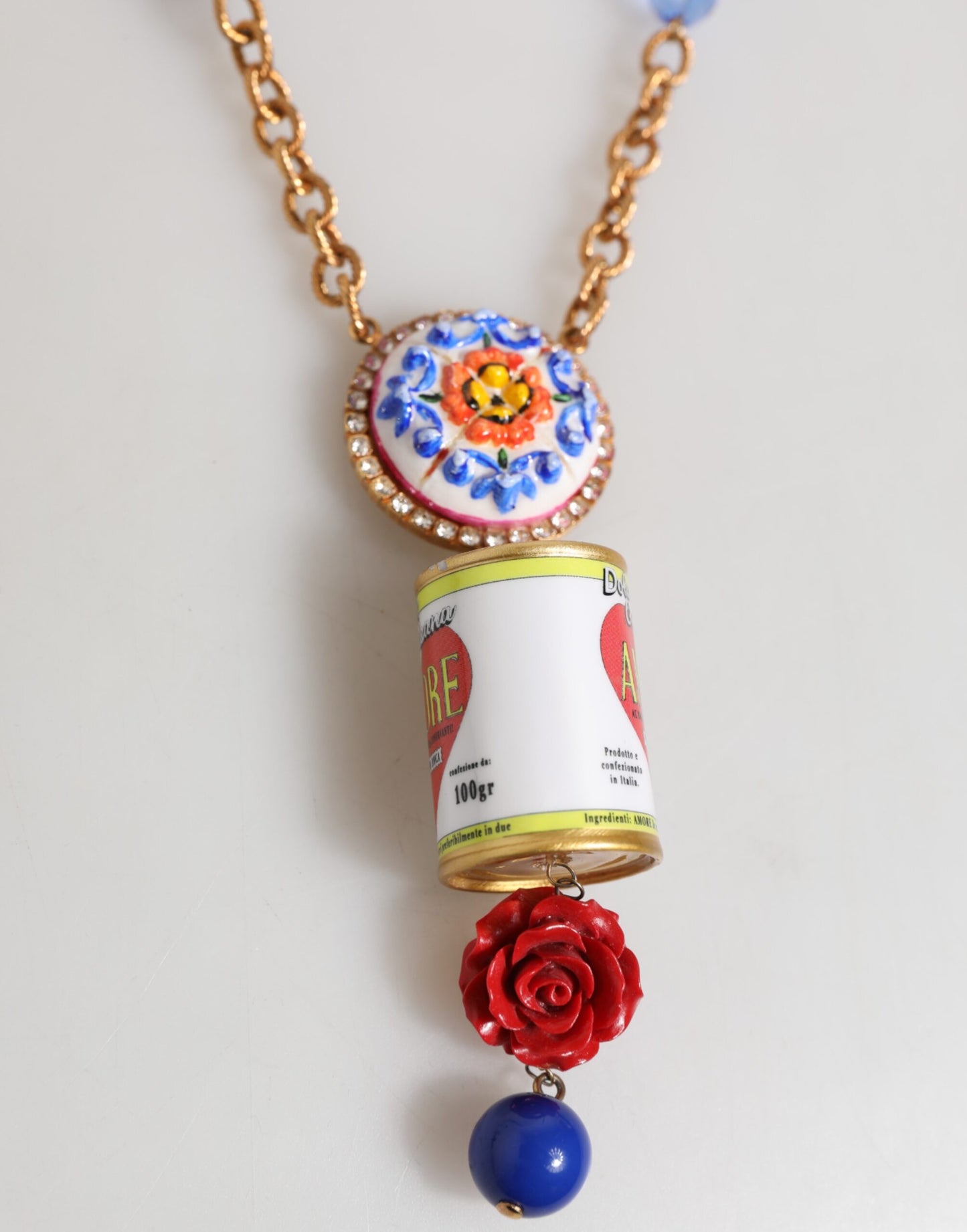 Gold Multicolor Amore Heart Can Beads Rose Pendant Necklace
