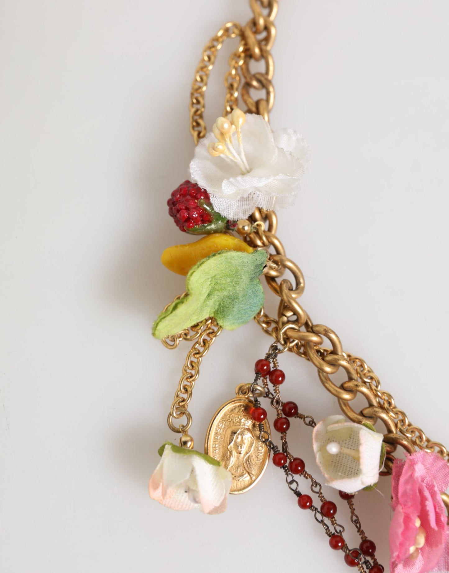 Estate Multicolor Floral Fruit Gold Chain Statement Necklace